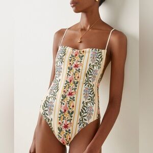 Agua by Agua Bendita Caoba Striped One-Piece Swimsuit Bodysuit Top S